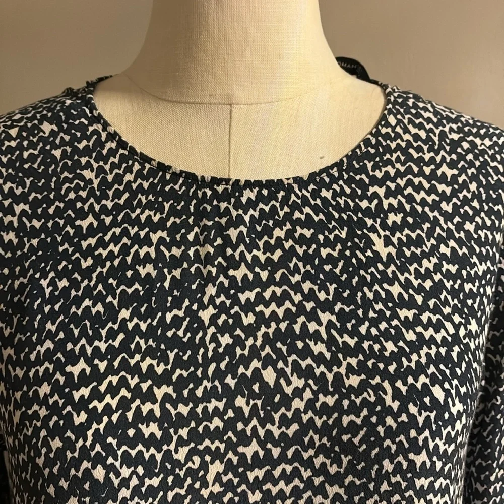 Zara women’s swing mini Long Sleeve Dress viscose mini black white geometric L - Picture 3 of 12